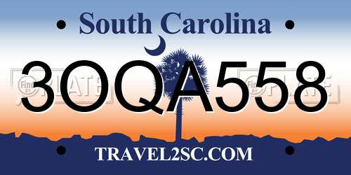 3OQA558 South Carolina License Plate