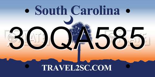 3OQA585 South Carolina License Plate
