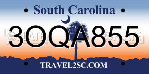 3OQA855 South Carolina License Plate