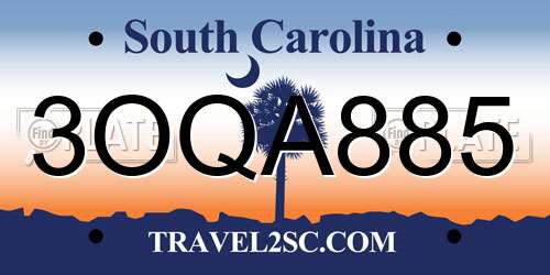 3OQA885 South Carolina License Plate