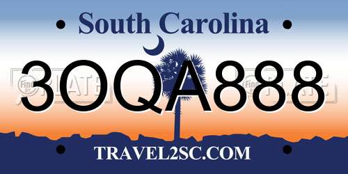 3OQA888 South Carolina License Plate