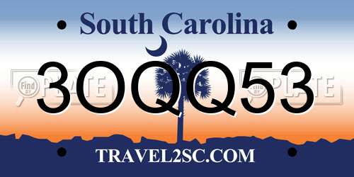 3OQQ53 South Carolina License Plate