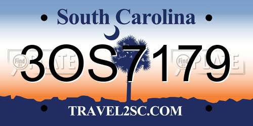 3OS7179 South Carolina License Plate