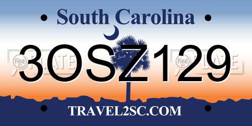 3OSZ129 South Carolina License Plate
