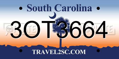 3OT3664 South Carolina License Plate