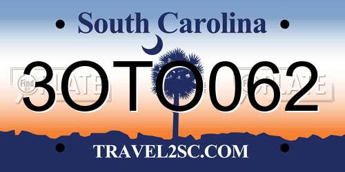 3OTO062 South Carolina License Plate