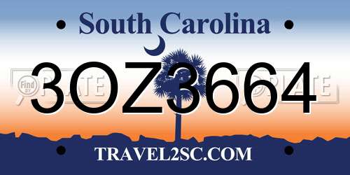 3OZ3664 South Carolina License Plate
