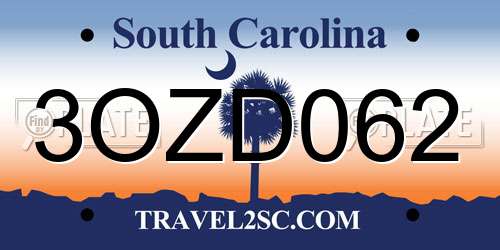 3OZD062 South Carolina License Plate