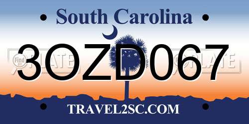 3OZD067 South Carolina License Plate