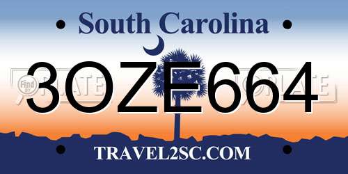 3OZE664 South Carolina License Plate