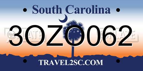 3OZO062 South Carolina License Plate