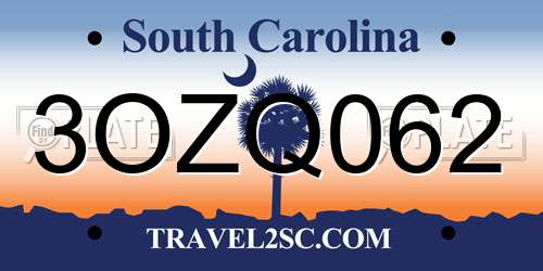 3OZQ062 South Carolina License Plate