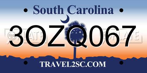 3OZQ067 South Carolina License Plate