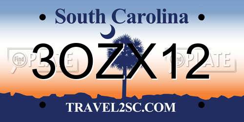 3OZX12 South Carolina License Plate