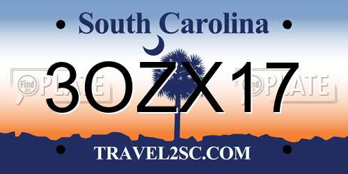 3OZX17 South Carolina License Plate