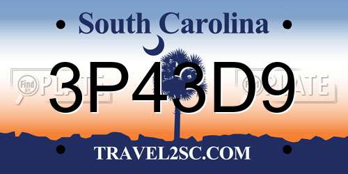 3P43D9 South Carolina License Plate