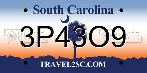 3P43O9 South Carolina License Plate