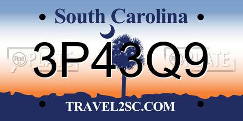 3P43Q9 South Carolina License Plate