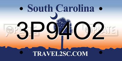 3P94O2 South Carolina License Plate
