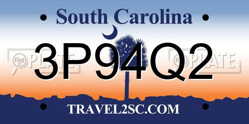 3P94Q2 South Carolina License Plate