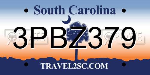 3PBZ379 South Carolina License Plate