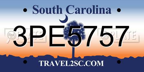 3PE5757 South Carolina License Plate