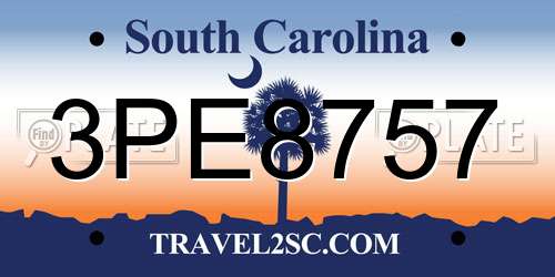 3PE8757 South Carolina License Plate