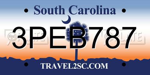 3PEB787 South Carolina License Plate