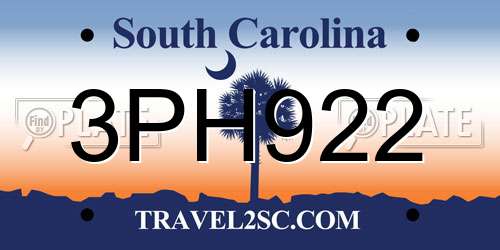 3PH922 South Carolina License Plate