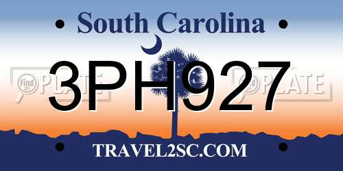 3PH927 South Carolina License Plate