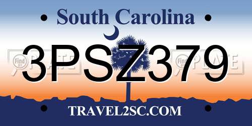 3PSZ379 South Carolina License Plate