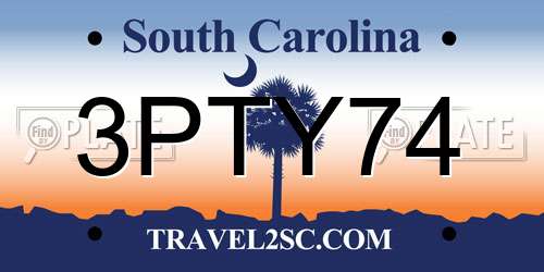 3PTY74 South Carolina License Plate