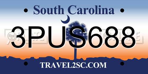 3PUS688 South Carolina License Plate