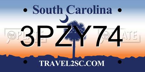 3PZY74 South Carolina License Plate