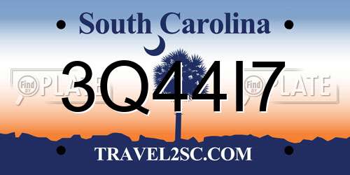 3Q44I7 South Carolina License Plate