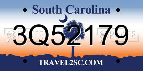 3Q52179 South Carolina License Plate