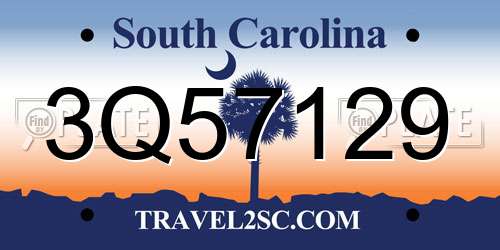 3Q57129 South Carolina License Plate