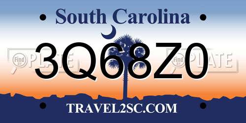 3Q68Z0 South Carolina License Plate