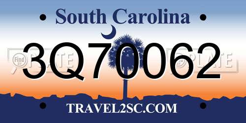 3Q70062 South Carolina License Plate
