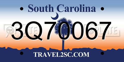 3Q70067 South Carolina License Plate