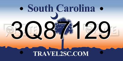 3Q87129 South Carolina License Plate