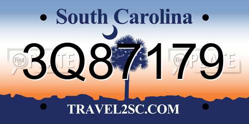 3Q87179 South Carolina License Plate