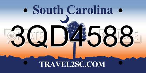 3QD4588 South Carolina License Plate