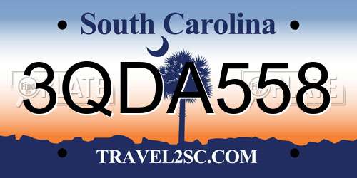3QDA558 South Carolina License Plate
