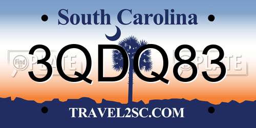 3QDQ83 South Carolina License Plate