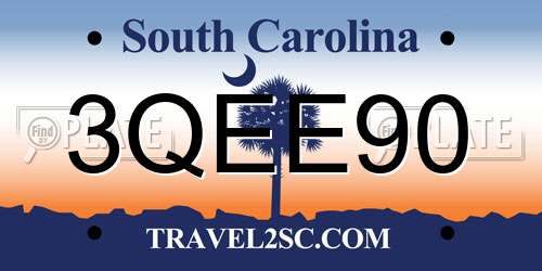 3QEE90 South Carolina License Plate