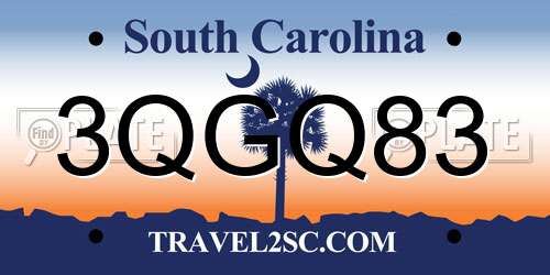 3QGQ83 South Carolina License Plate