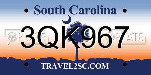 3QK967 South Carolina License Plate