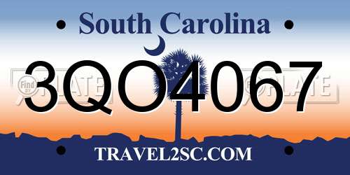 3QO4067 South Carolina License Plate