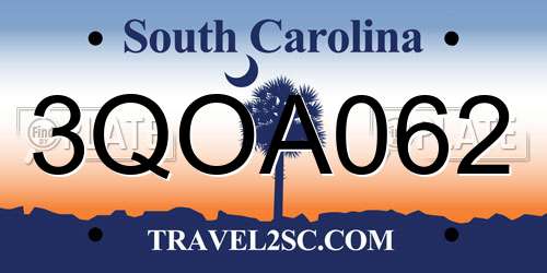 3QOA062 South Carolina License Plate